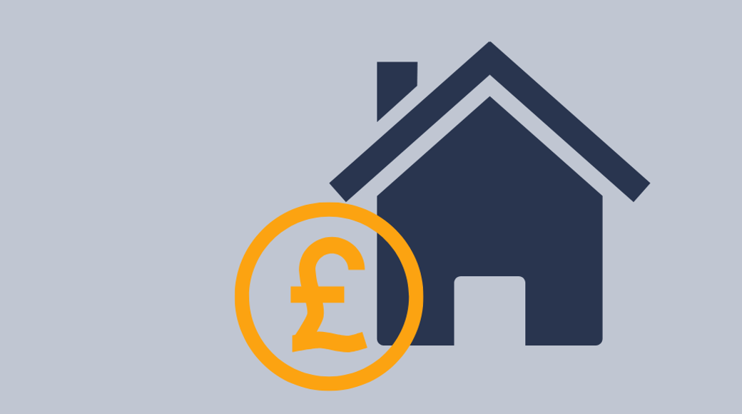 Grey Background With A Navy House And Gold Pound Sign