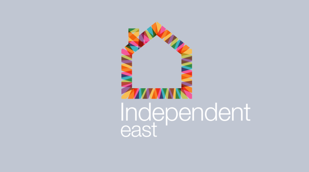 The Independent East Logo Which Is A Colourful Outline Of A House