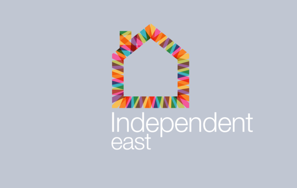 The Independent East Logo Which Is A Colourful Outline Of A House