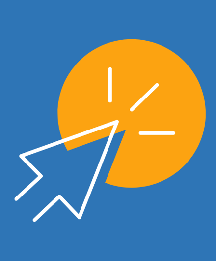 Blue Background With White Arrow Clicking On Yellow Circle