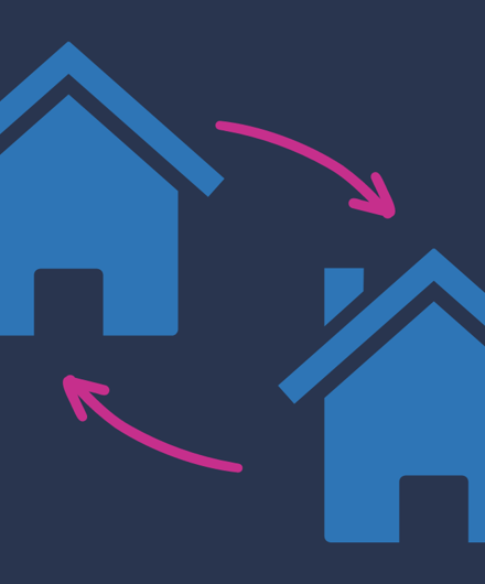Two Blue Houses With Pink Arrows In Either Direction