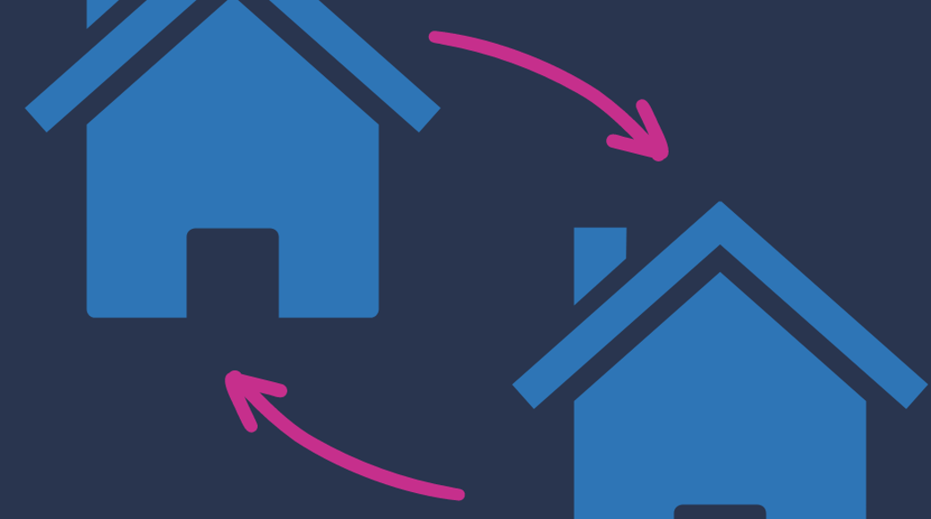 Two Blue Houses With Pink Arrows In Either Direction