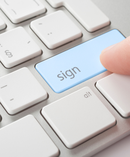 Computer Key Board With Hand Press Sign Button