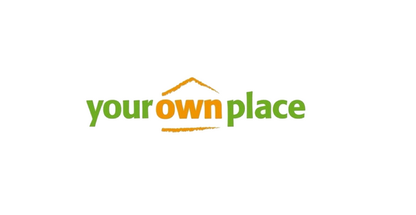 Your Own Place In Green And Orange Text With Roof Outline Above