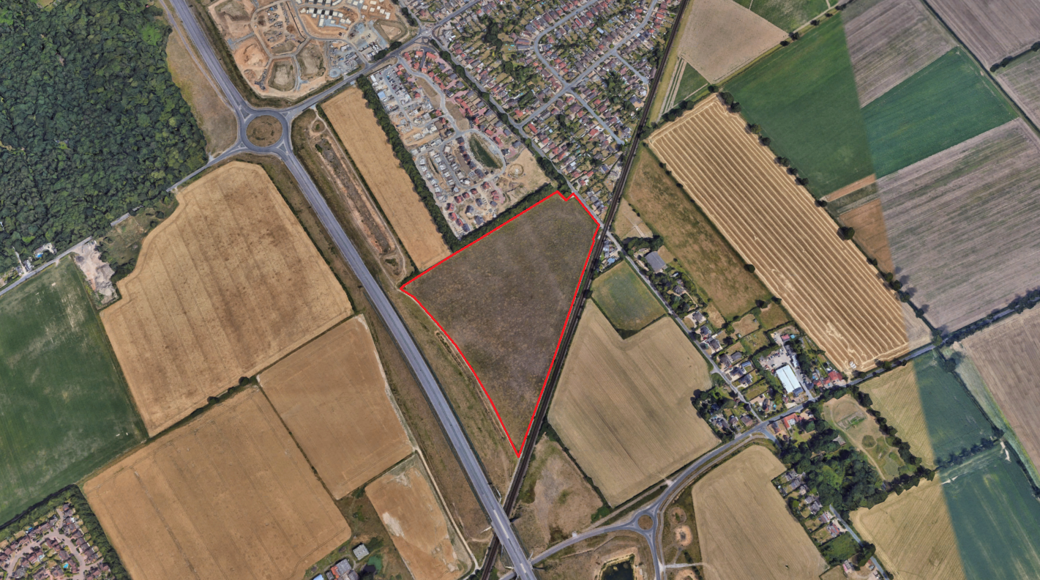 Ariel shot over land in Rackheath