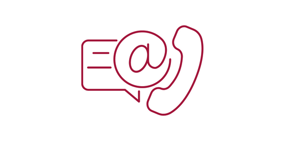 Red Outline Of Speech Bubble, Telephone And @ Sign Red Outline Of Speech Bubble, Telephone And @ Sign