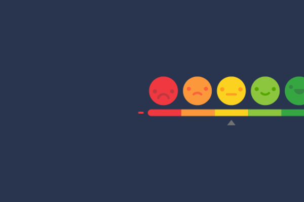 5 Circles With Faces In - One Red, One Orange, One Yellow, One Light Green, One Dark Green 