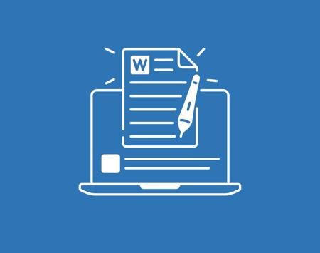 Blue Background With Laptop And Online Document In White Outline
