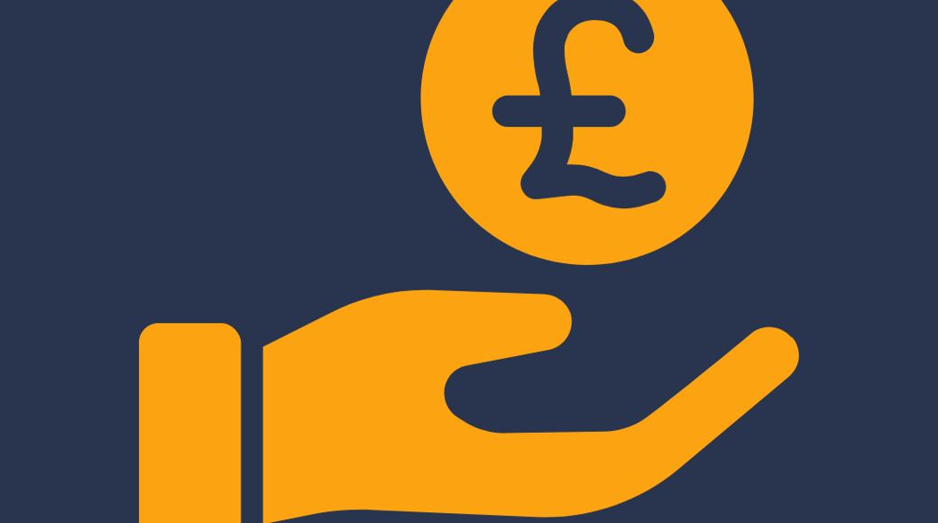 Yellow Hand Icon Holding a Yellow Circle with A Pound Sign 