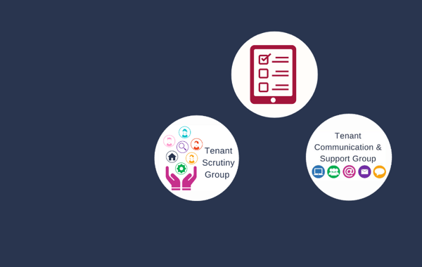 Blue Background With Three Circle, One With A Survey Being Filled In