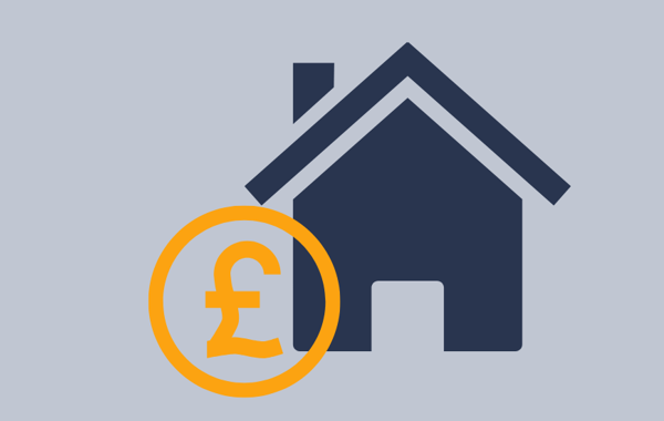 Grey Background With A Navy House And Gold Pound Sign